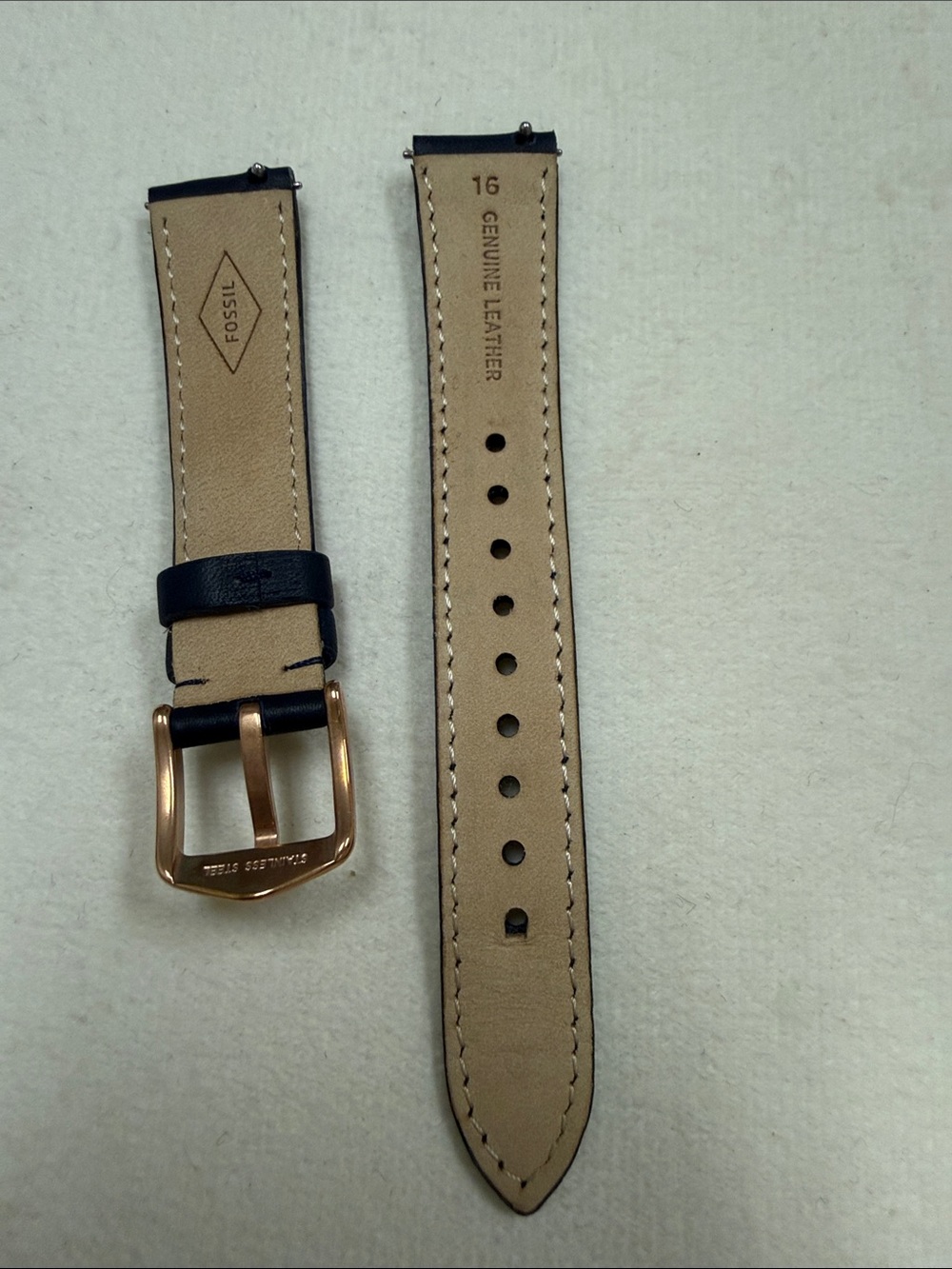 Fossil Navy Leather Watch Strap with Rose Gold Buckle 16 mm - Picture 3 of 5